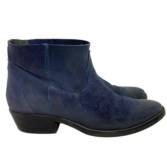 Barney’s New York Blue Suede Distressed Slip On Booties Size 7 Euro 37.5 Boots - Picture 2 of 14